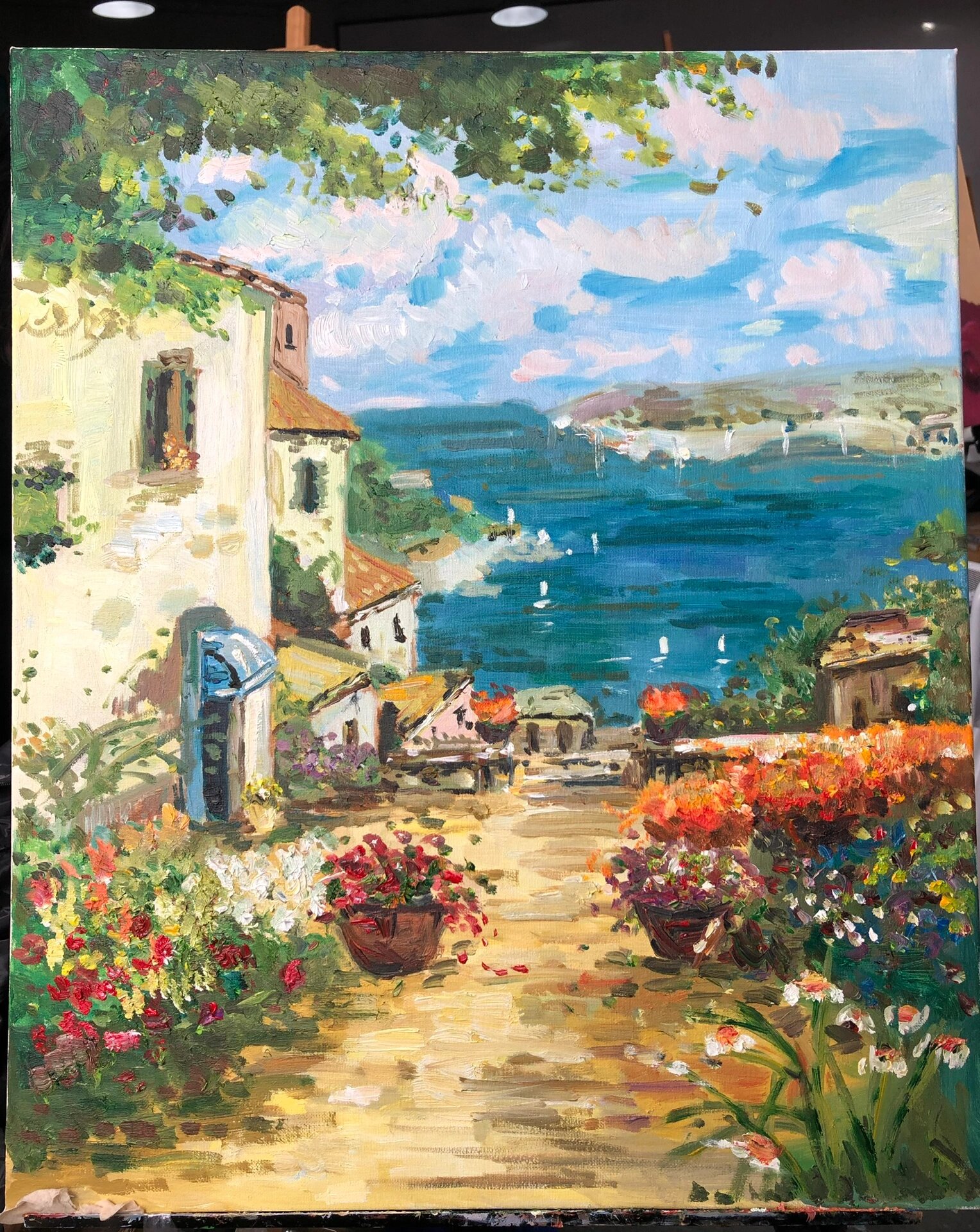 风景油画竖幅-地中海风景