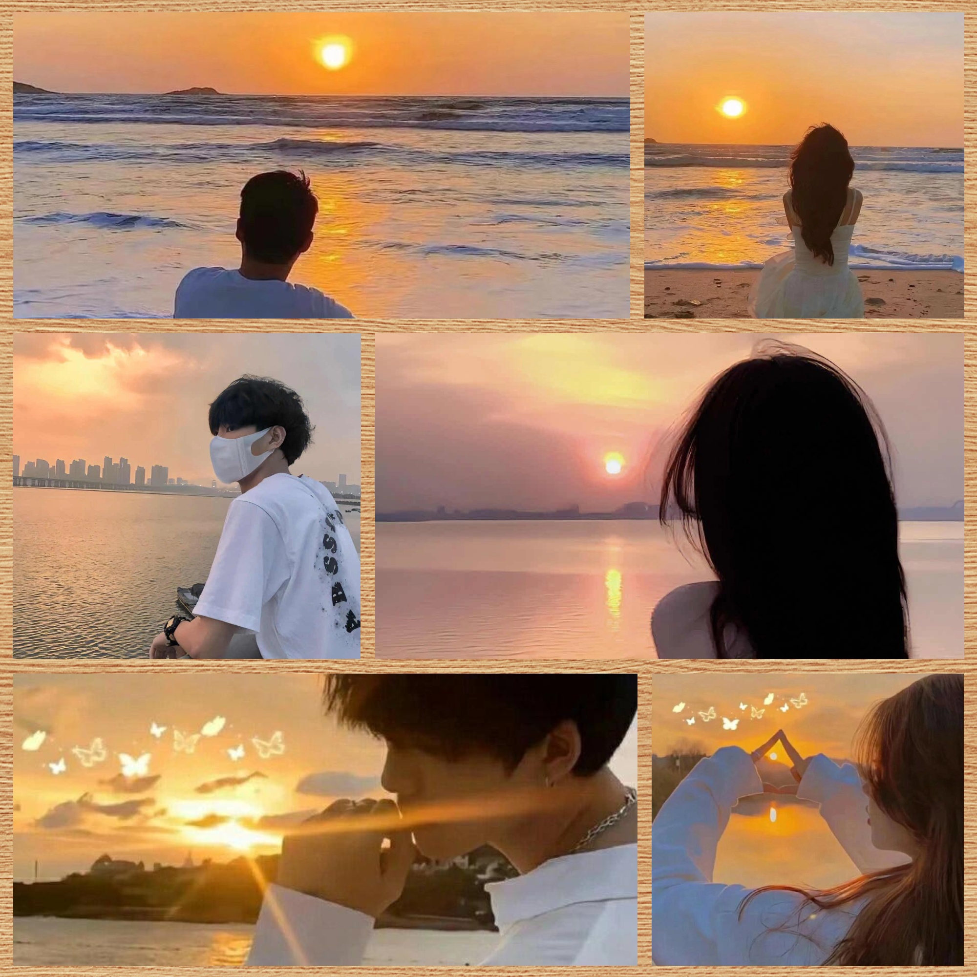 海边恋人头像 夕阳下,两人的剪影,海边浪漫情侣头像get