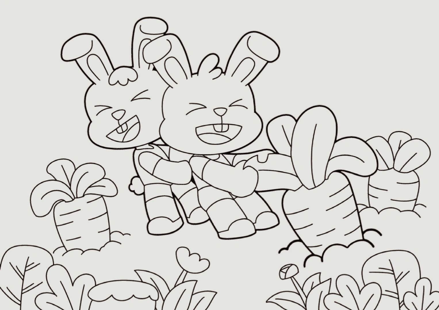 儿童主题画《小兔子拔萝卜》