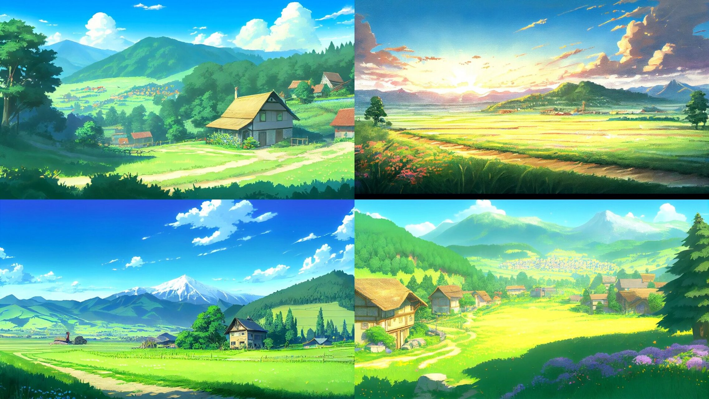 插画～ 顺着弯曲的小路,寻着儿时的记忆,提着一只桶,粉刷着田园农舍