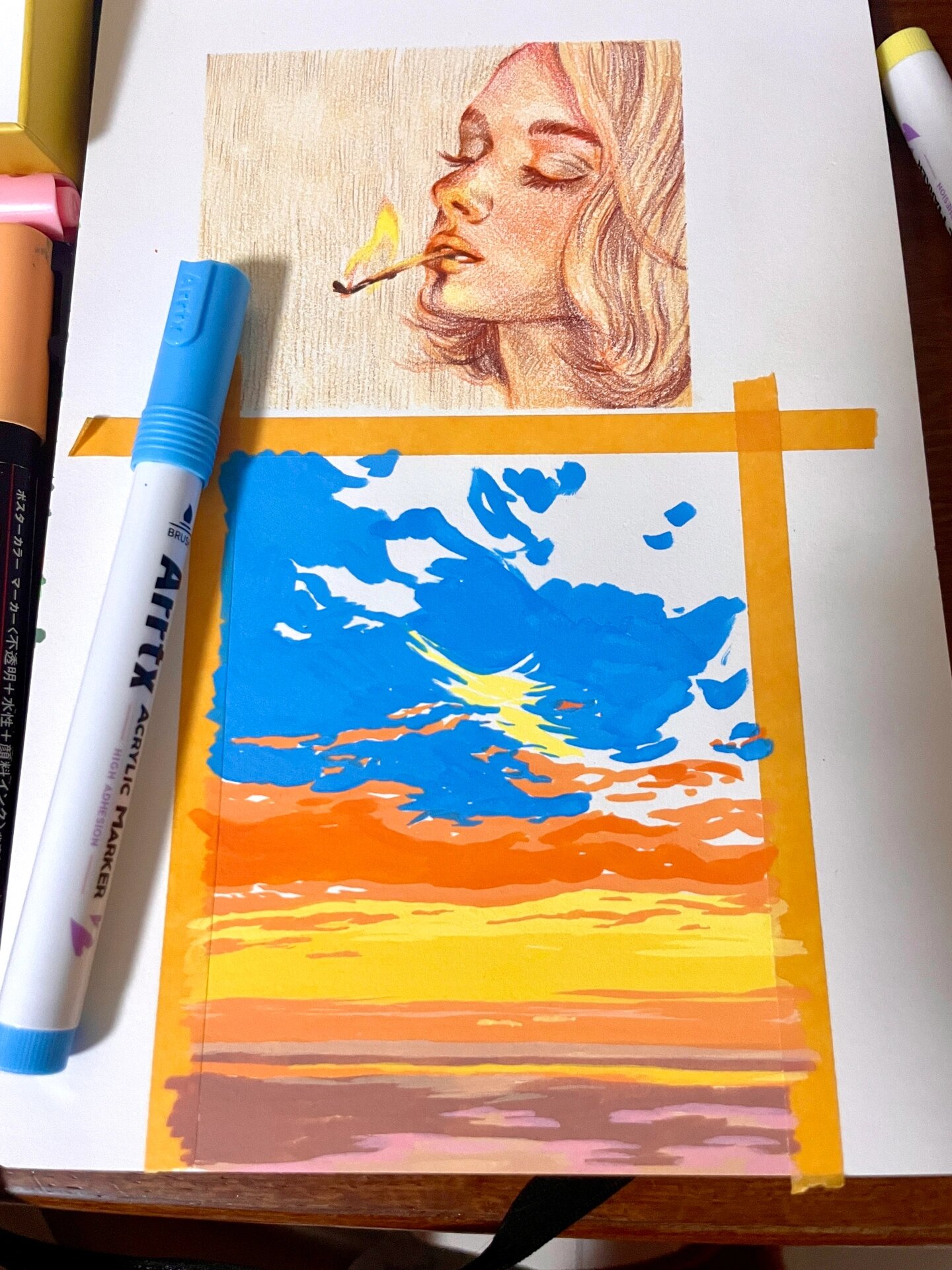 丙烯马克笔 | 火烧云 | 附步骤 风来的时候 云知道 暴风来的时候