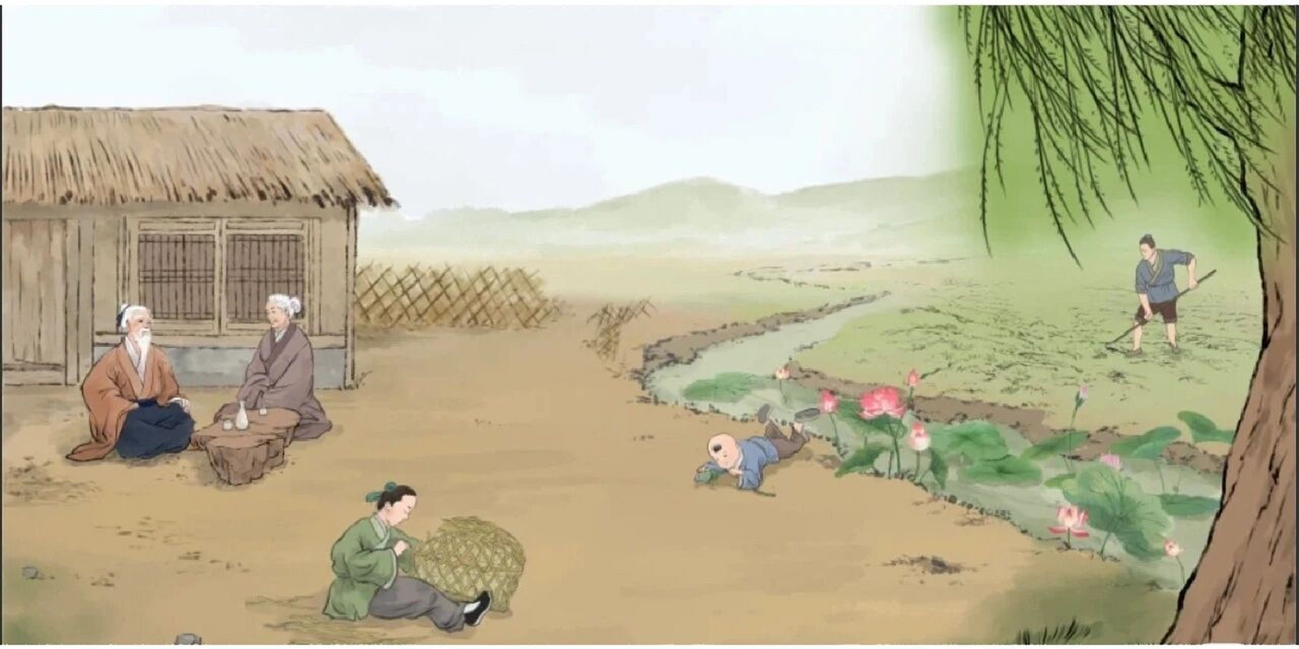 清平月村居插图图片