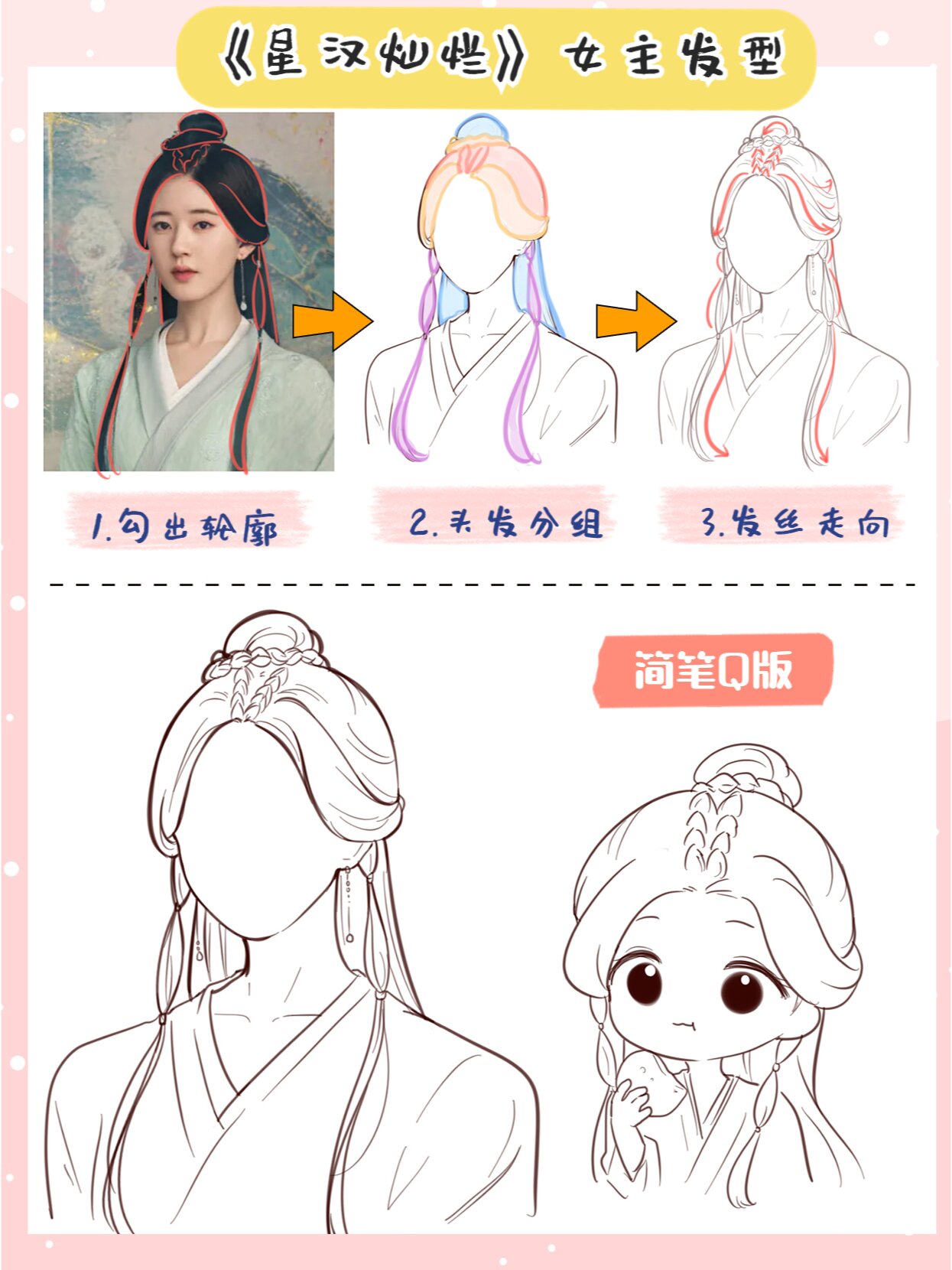 绘画教程|教你画四种仙气飘飘的古风发型