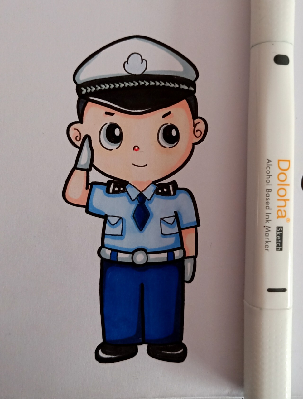 简笔画 单个人物 警察 常用人物动态 工具 94勾线笔 高光笔99樱花