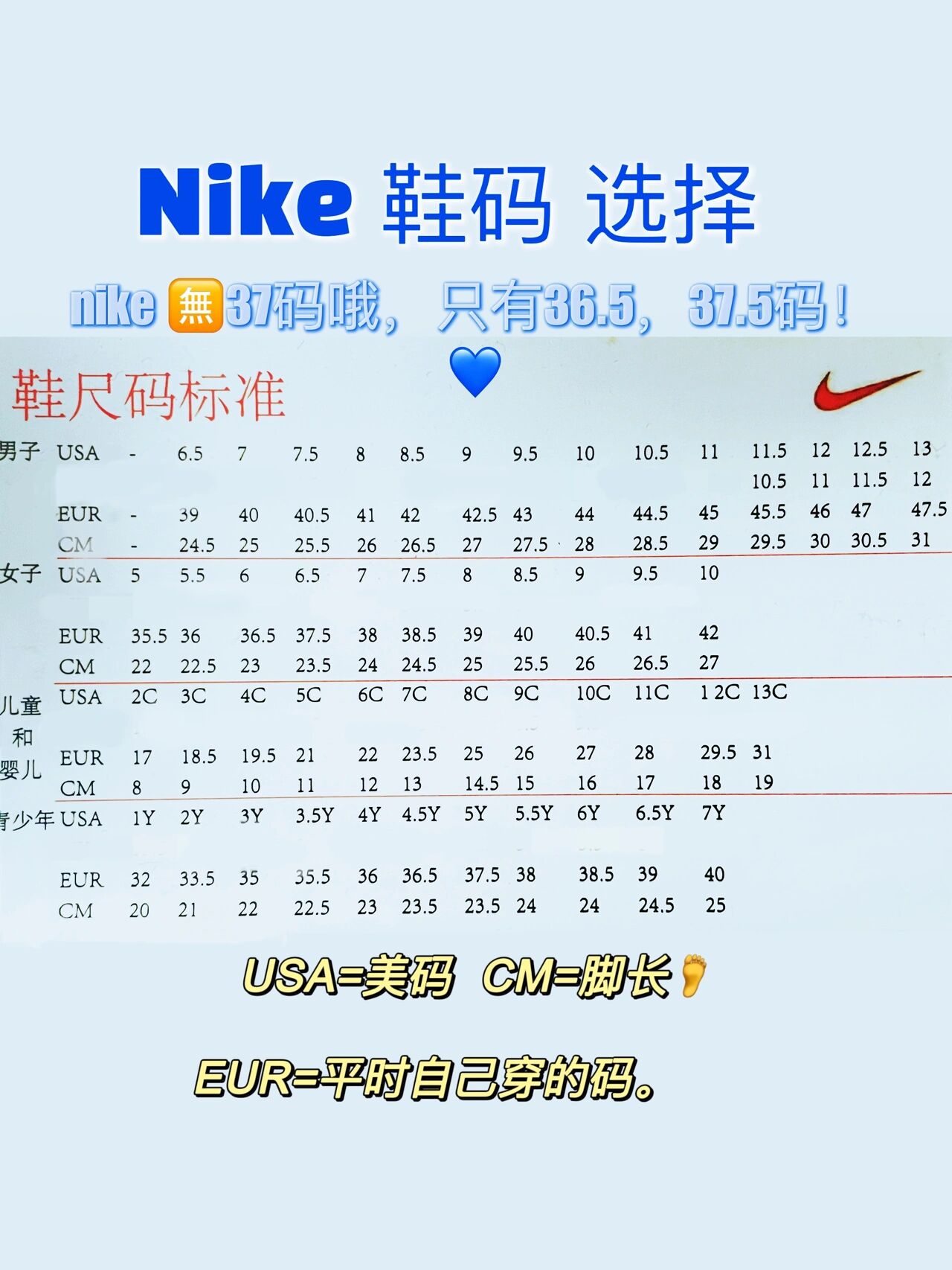 nike鞋码图片