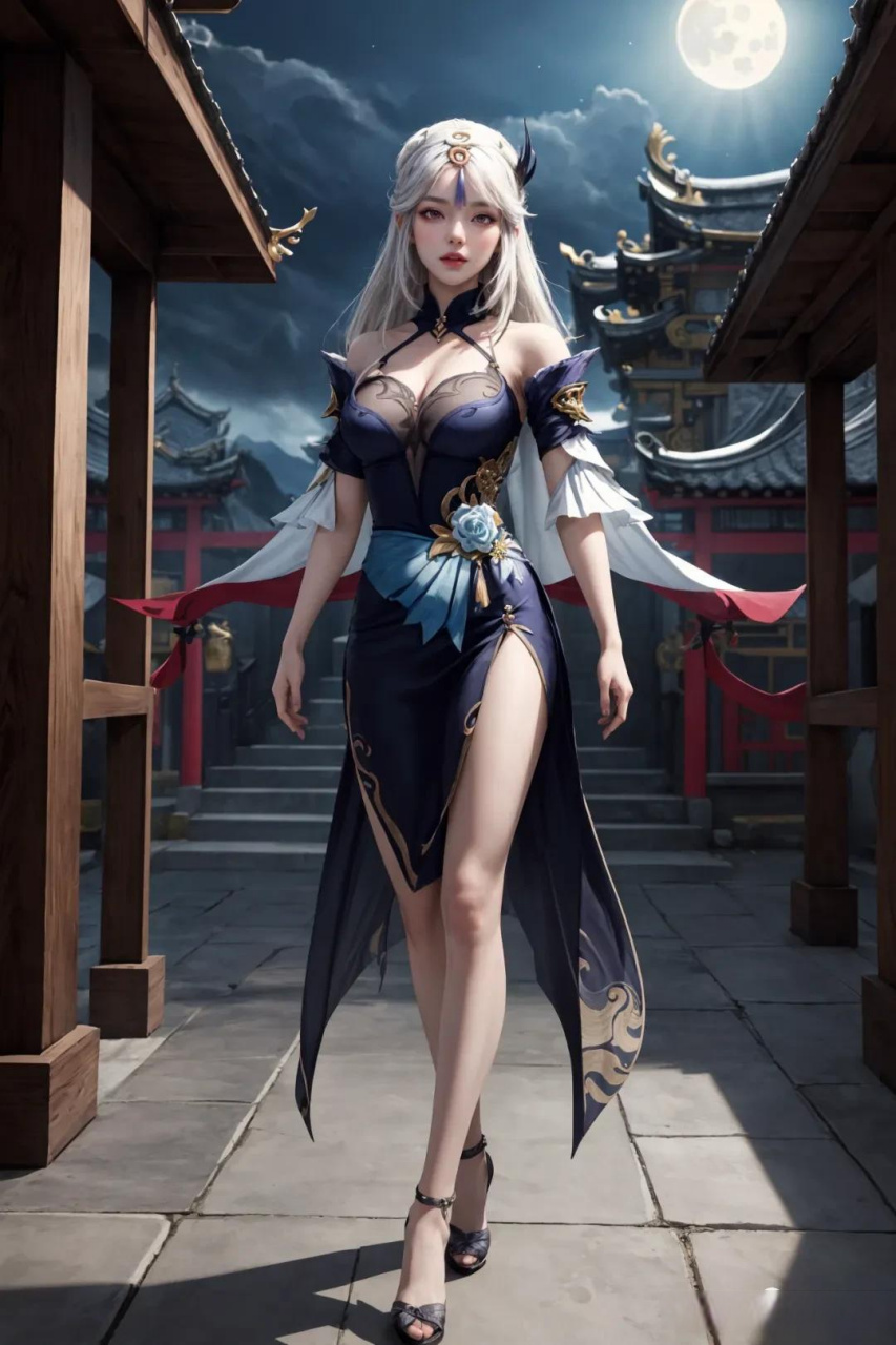 ai月下大长腿美少女