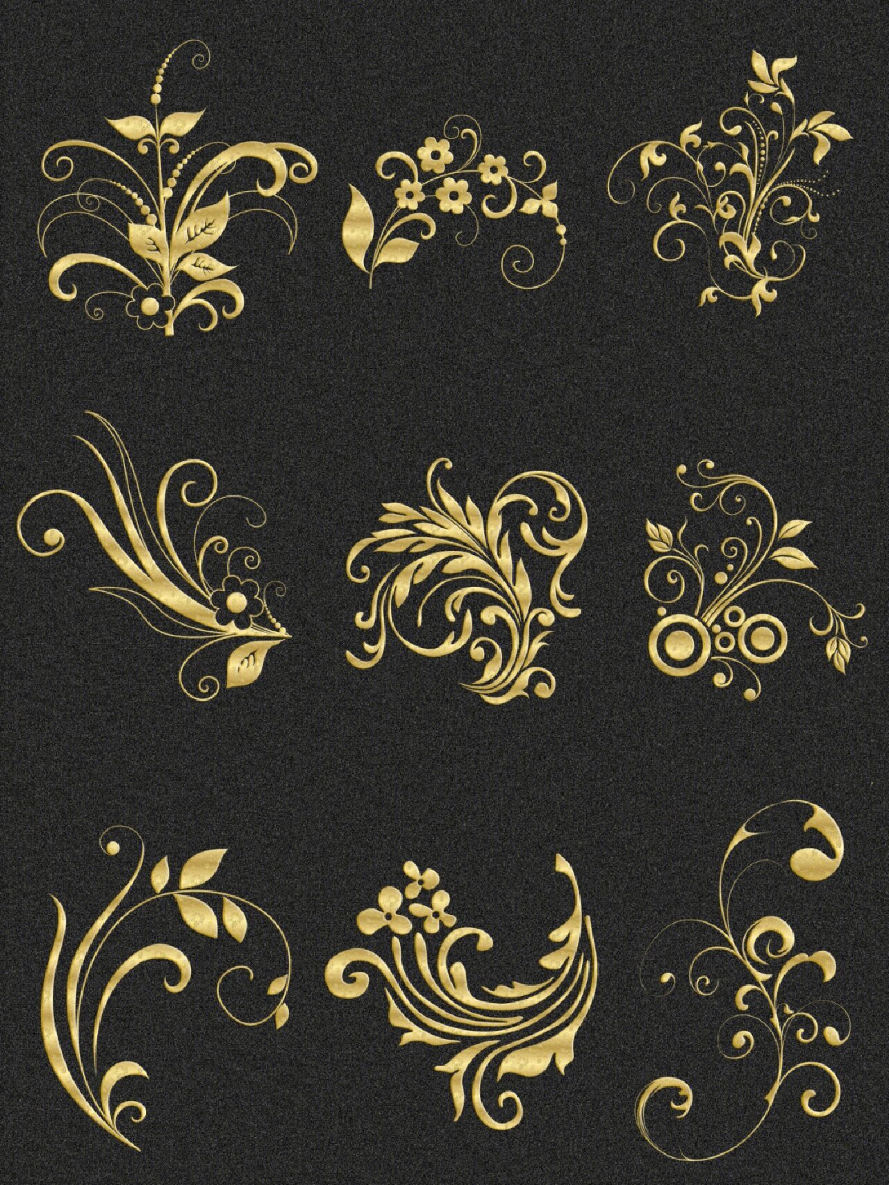 免抠png素材金色花纹,纹样装饰素材