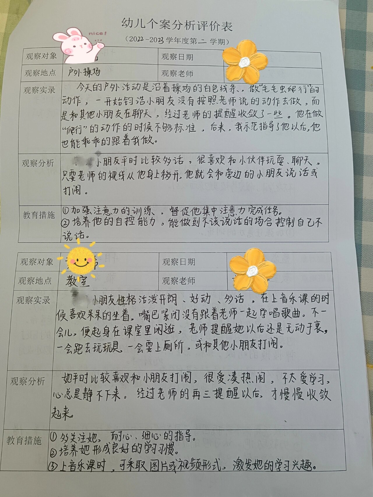 幼儿个案分析评价表