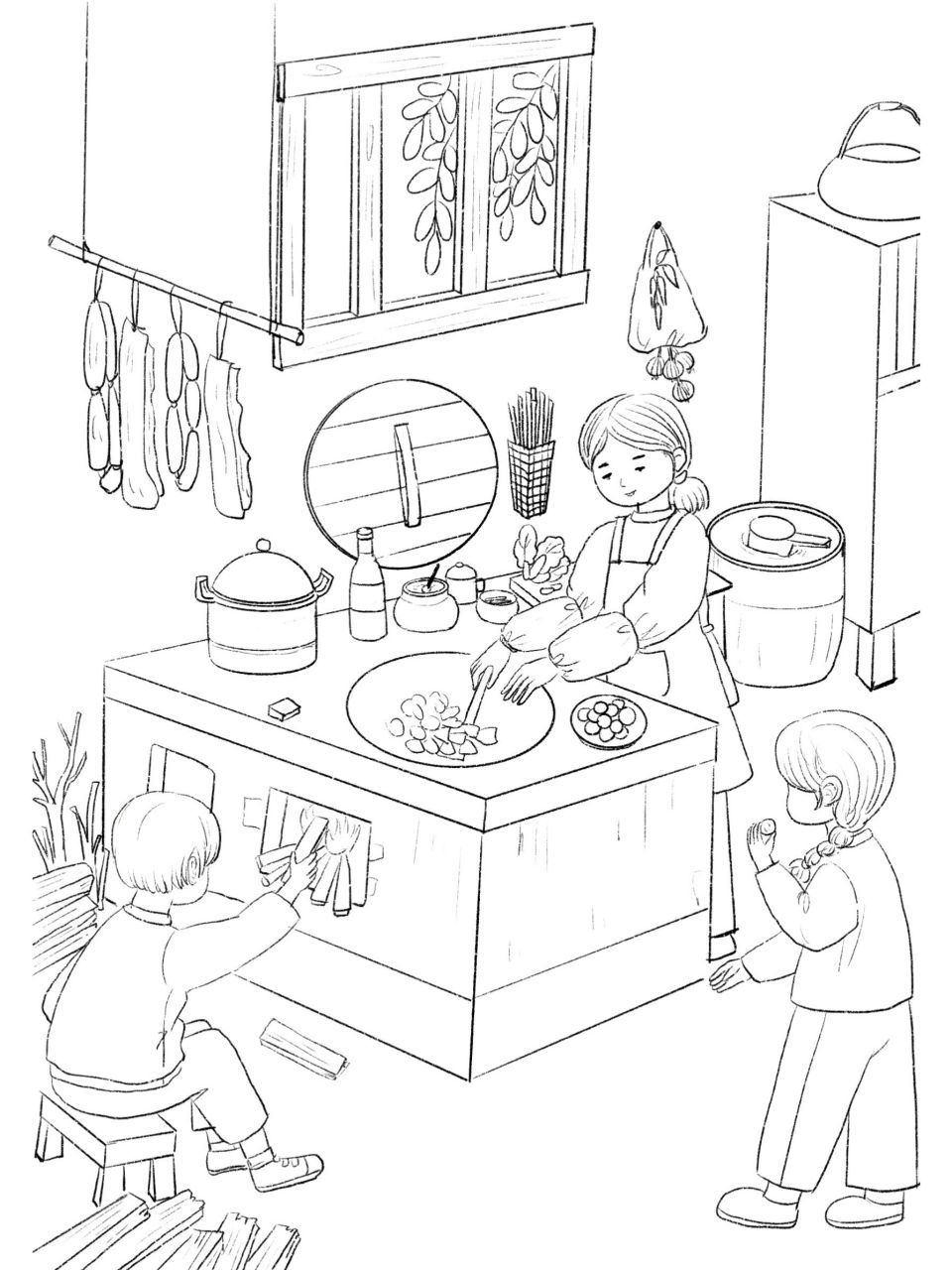 妈妈厨房做饭简笔画图片