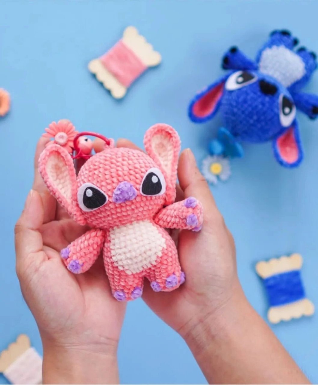 这份迷你史迪奇情侣款钥匙扣挂件请查收 #钩针编织# #钩针图解