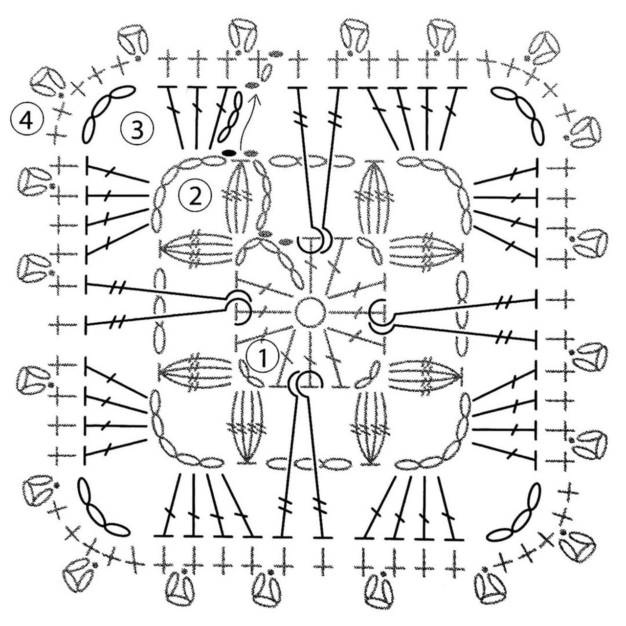 方形单元花片【附图解】 钩针图解|可爱的方形单元花片 #钩针编织