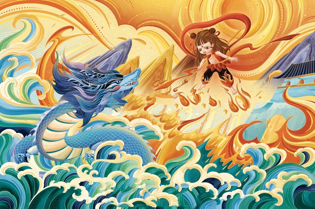 国风插画|哪吒闹海🌊