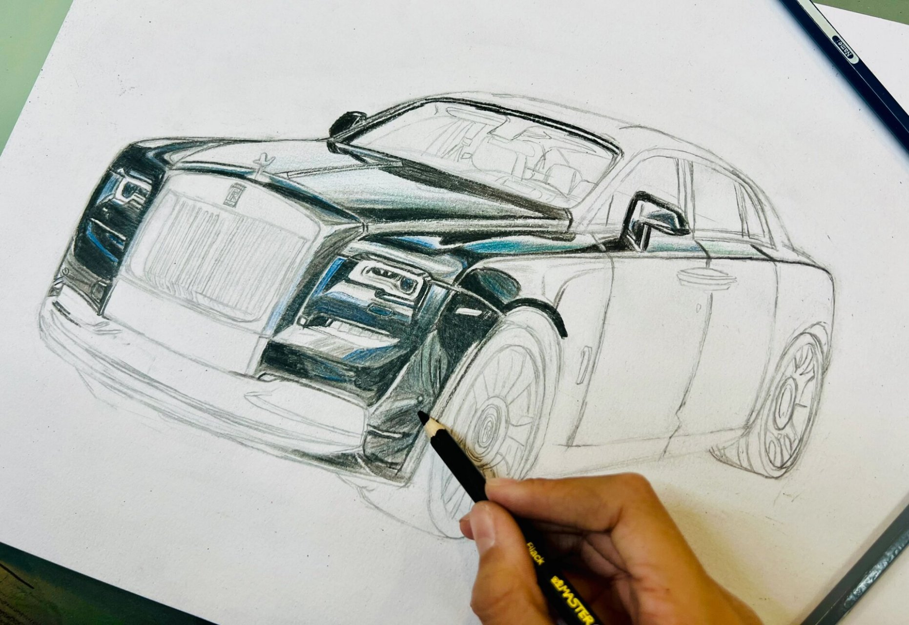 学生手绘劳斯莱斯古思特  7315手绘百万豪车:rolls-royce ghost