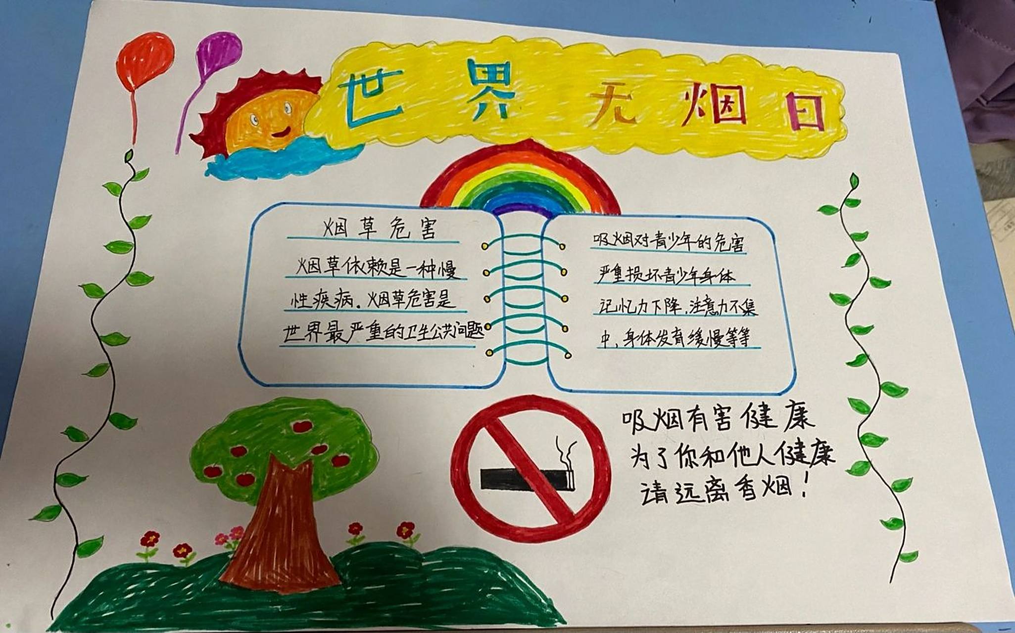 世界无烟日 小学生手抄报 初画者