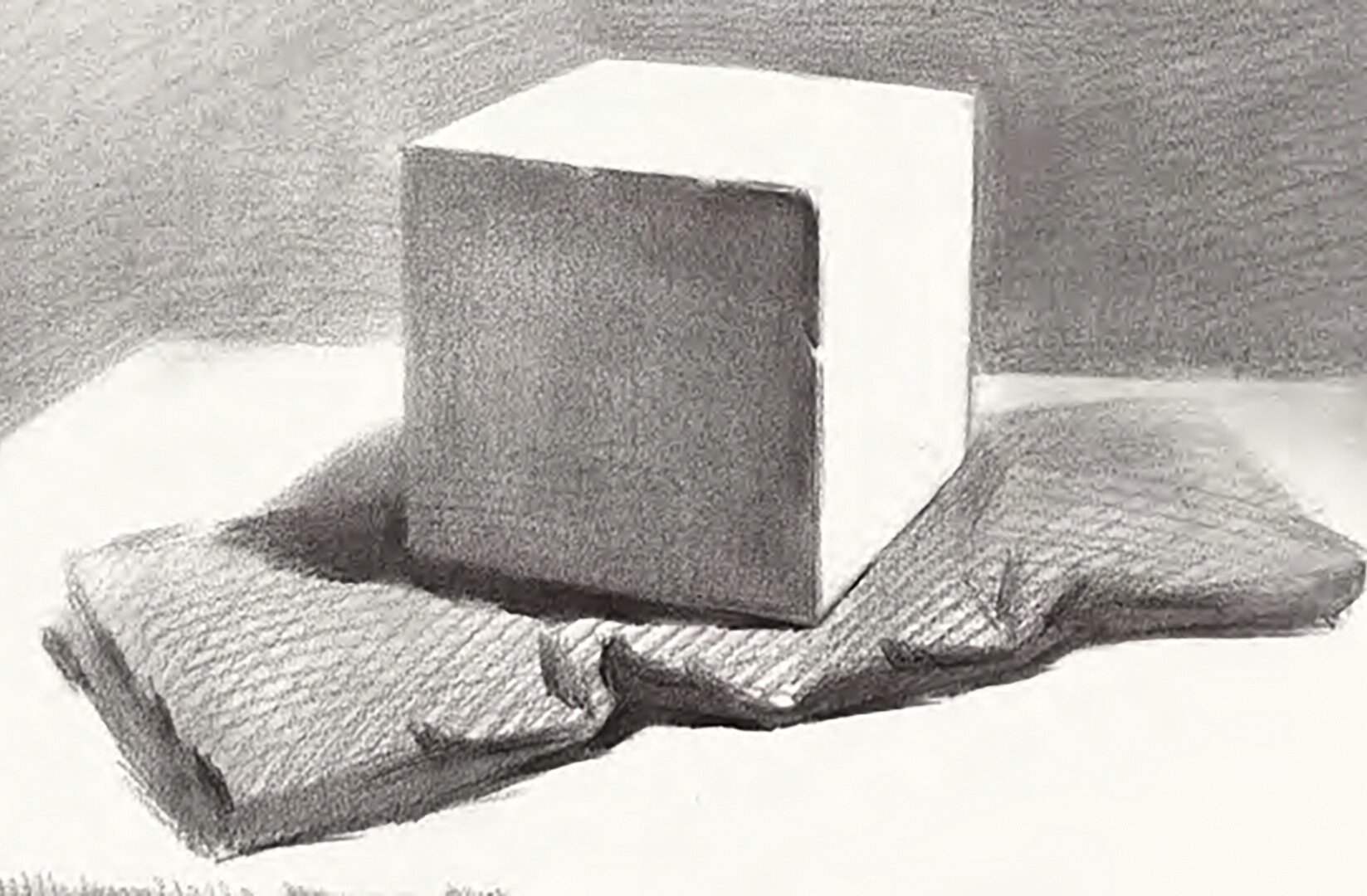 几何体练习:  正方体石膏77衬布 素描基础:石膏正方体的画法步骤图