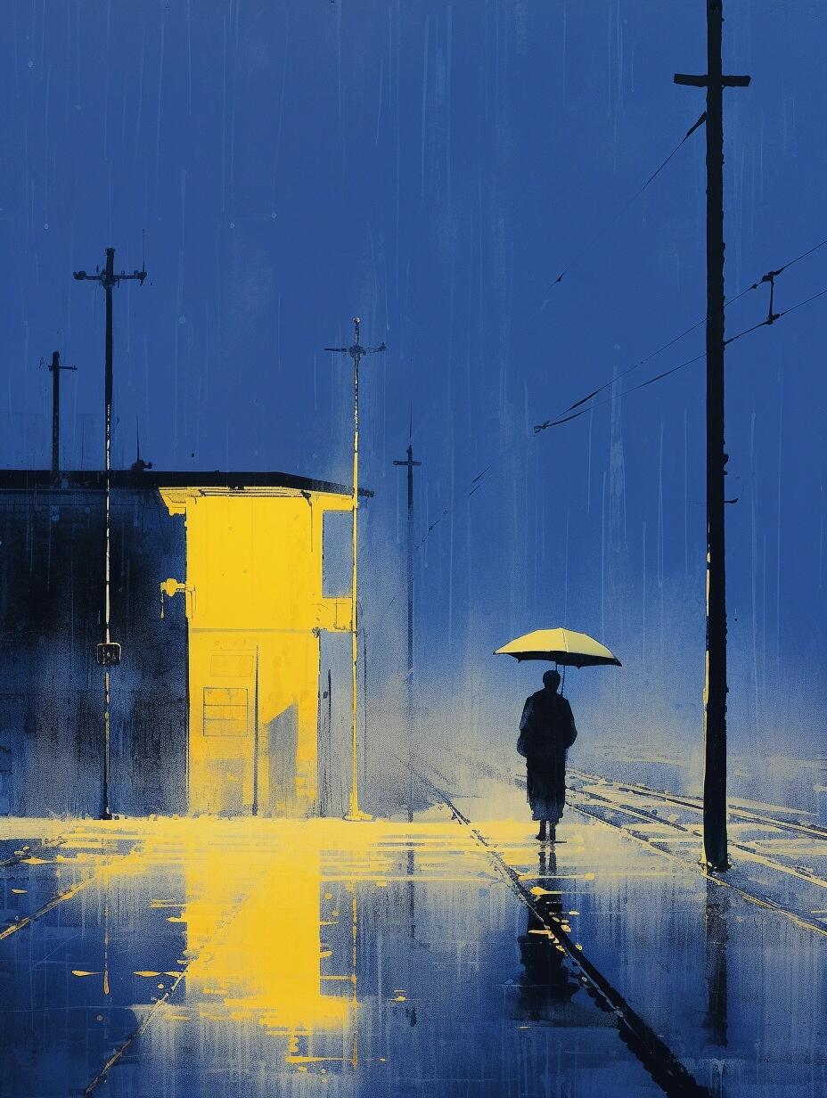 氛围感油画|雨中车站一夜 ☔️🚉