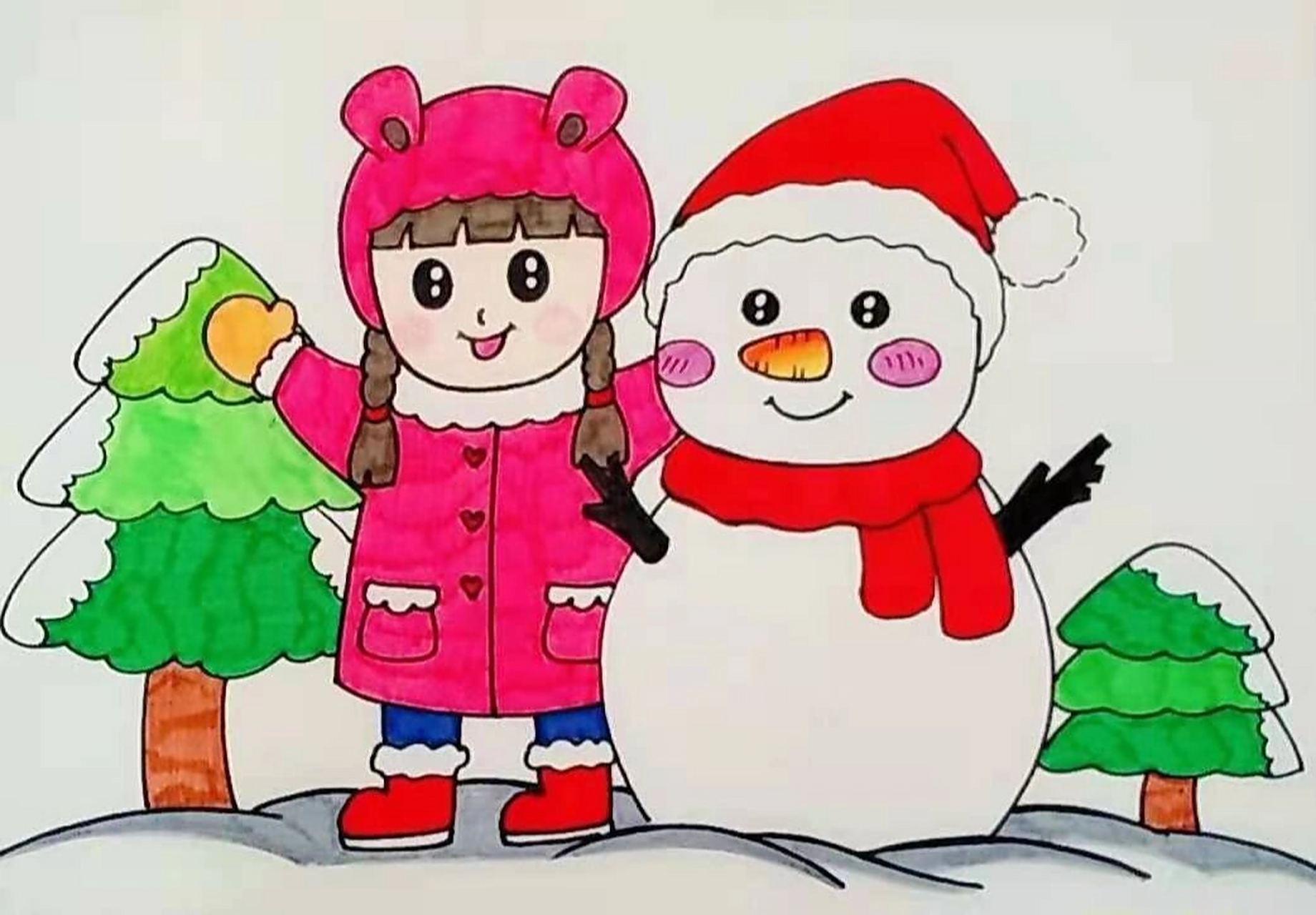 简笔画雪娃娃