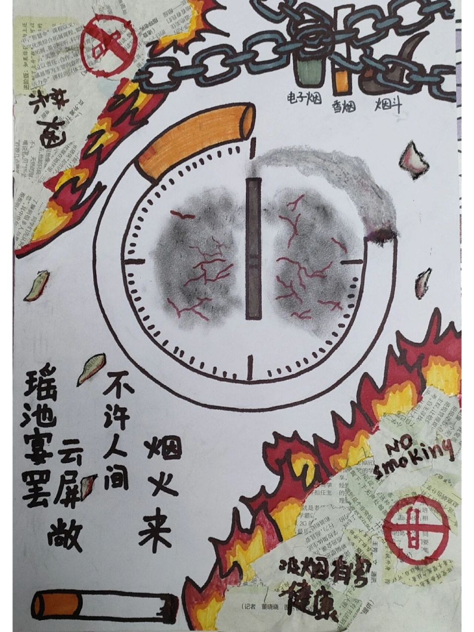 禁烟海报   后面是素材出处,借鉴了一些大佬的海报画的