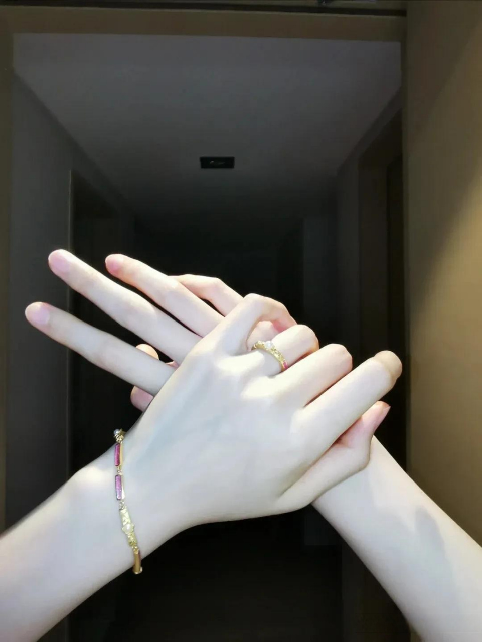 玉手桃花相映红纤纤细手 温柔的手 文艺手 女儿的手 纯欲风美甲.