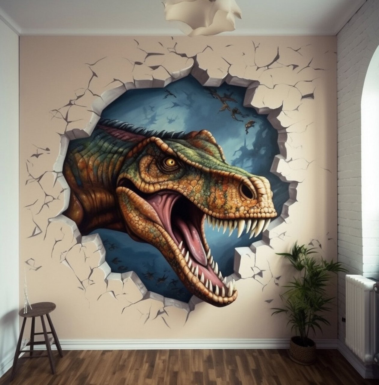 恐龙3d壁画墙绘手绘