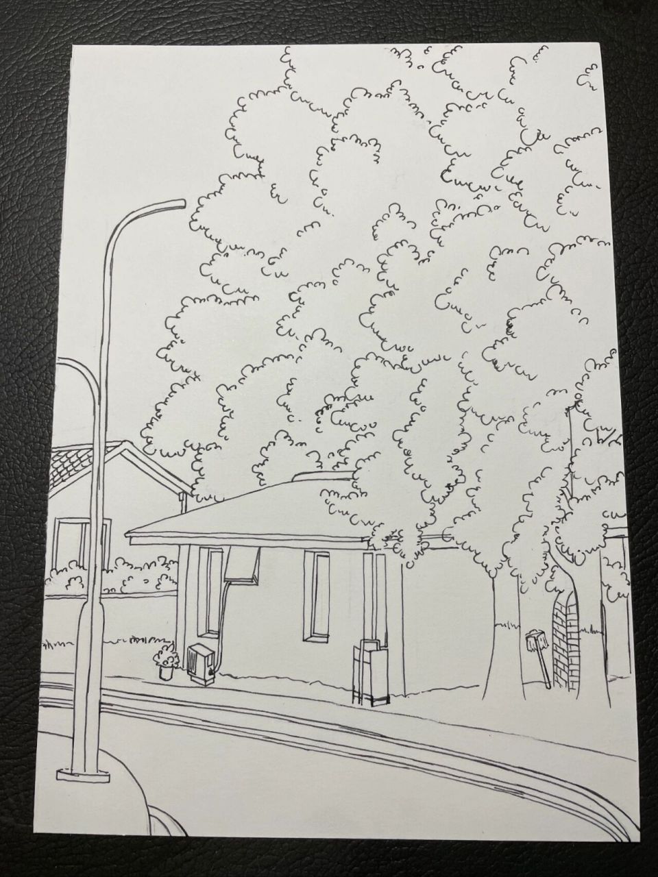 马克笔手绘,风景画～秋天 第一次临摹真实场景照片画的,有些难