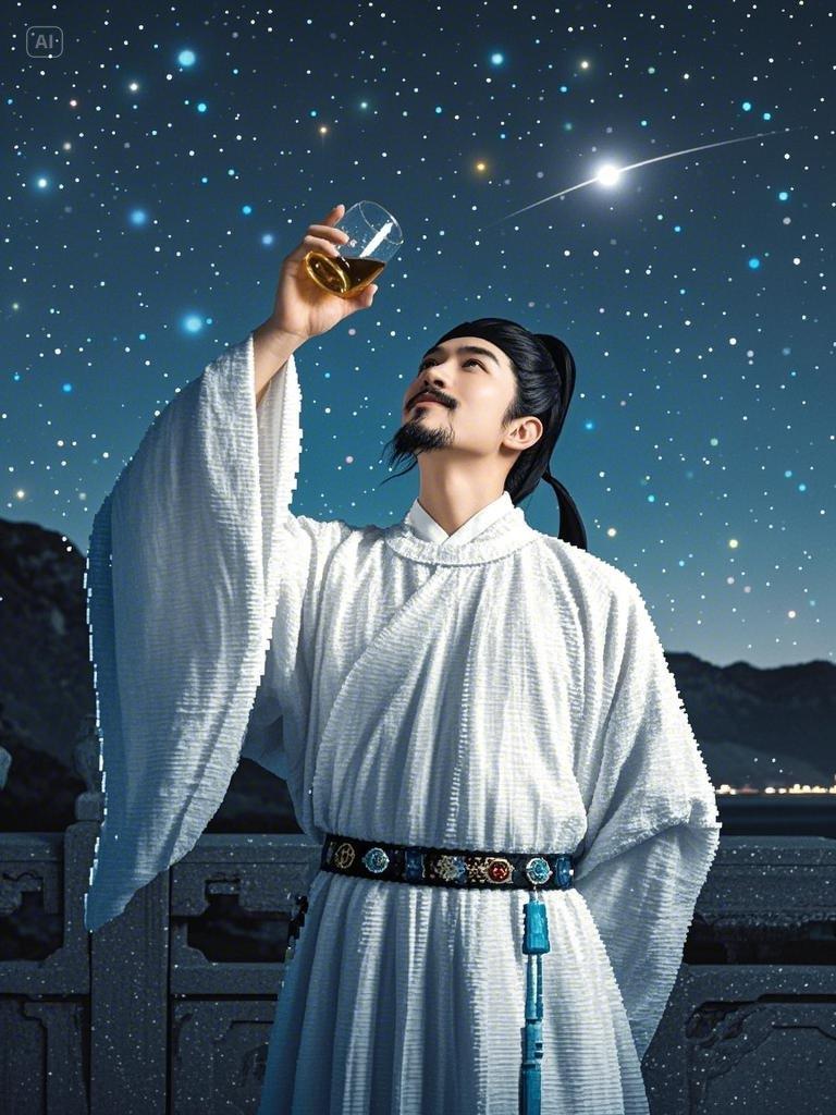 用现代数字技术合成诗仙李白,把酒问青天,用现代数字技术合成诗仙李白