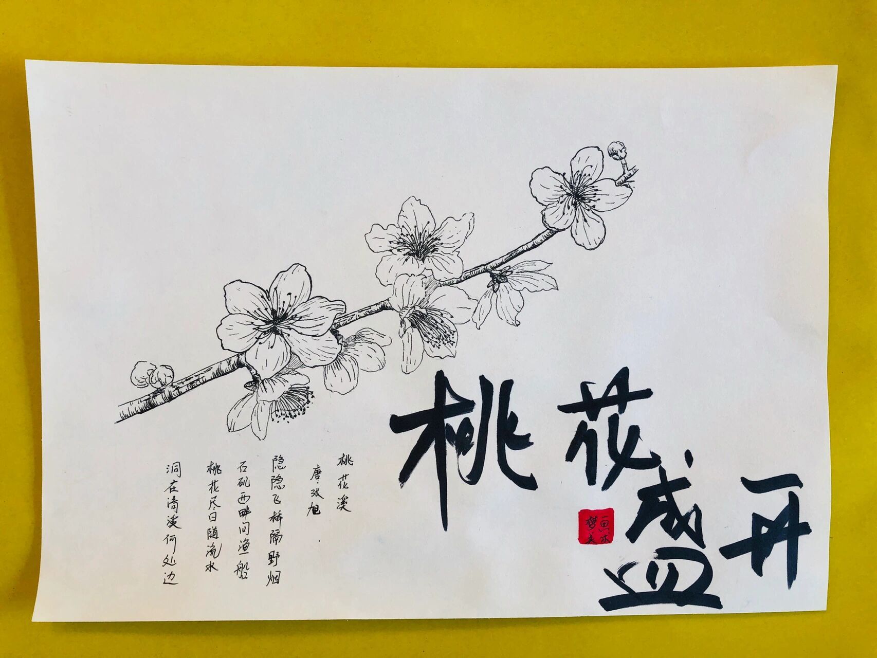 桃花线描画图片