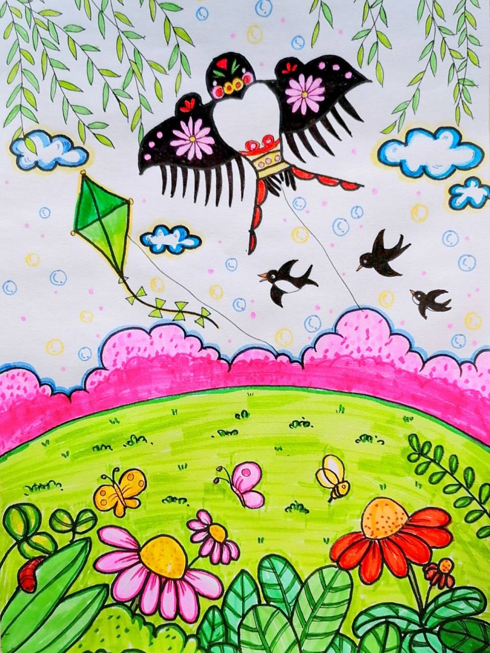 春天主题儿童画|简笔画|儿童创意画|有线稿 春天来了,万物复苏,画一张