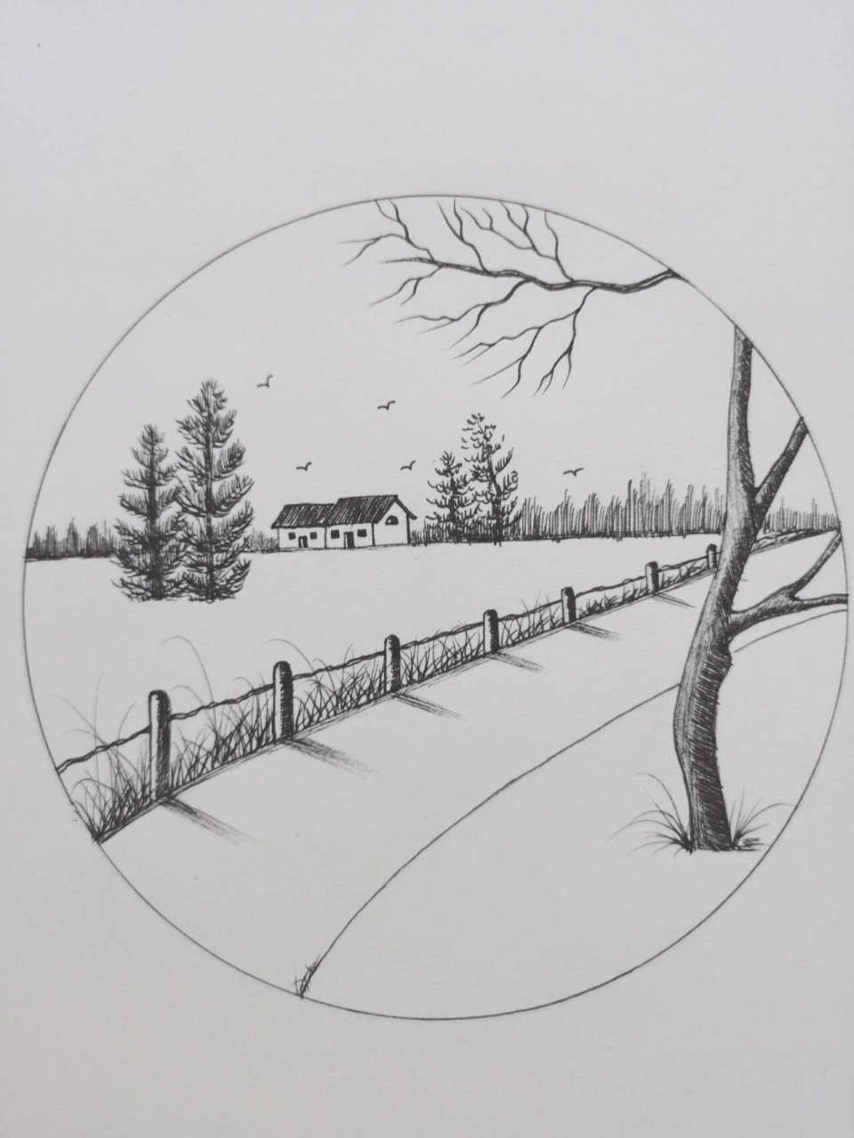 针管笔手绘风景 好久不见的乡村小路风景,更新一下步骤图,画的有点