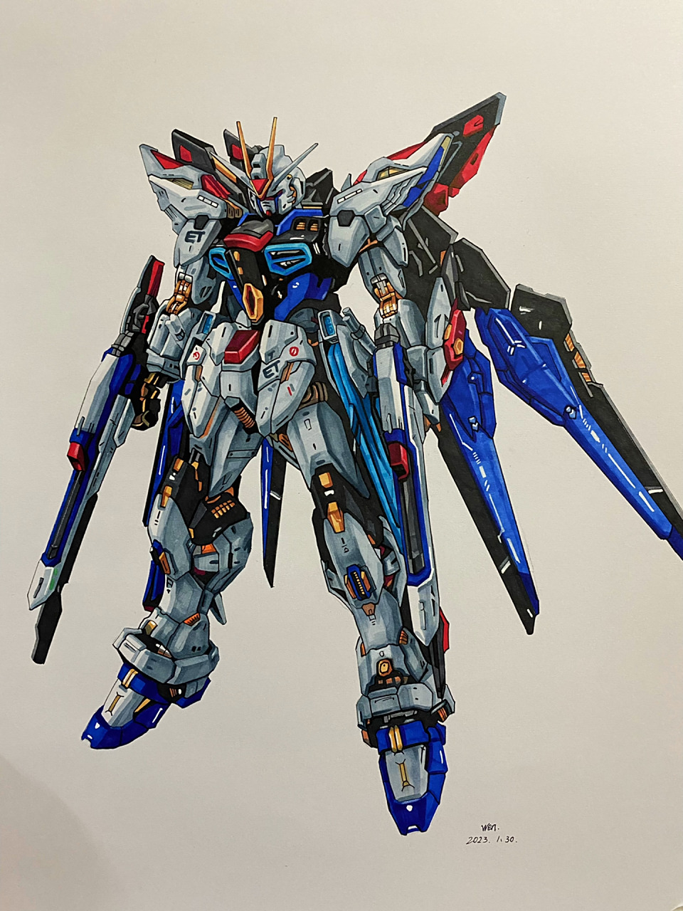 马克笔手绘高达 强袭自由 完成  感谢兄弟的素材提供   @68(68