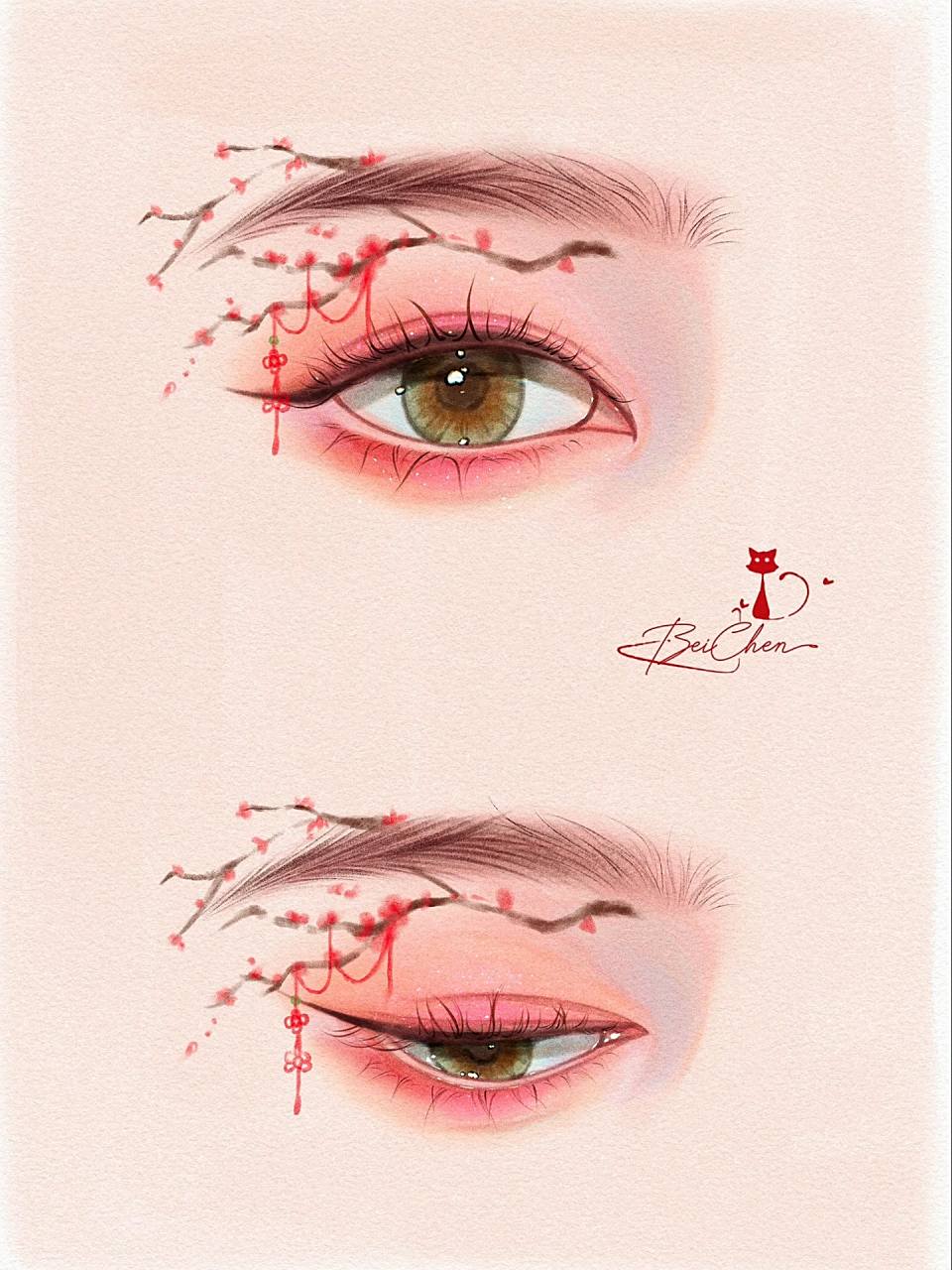 不同角度古风眼睛画法教程|带详细过程   练习了一组眼睛,带了点简单