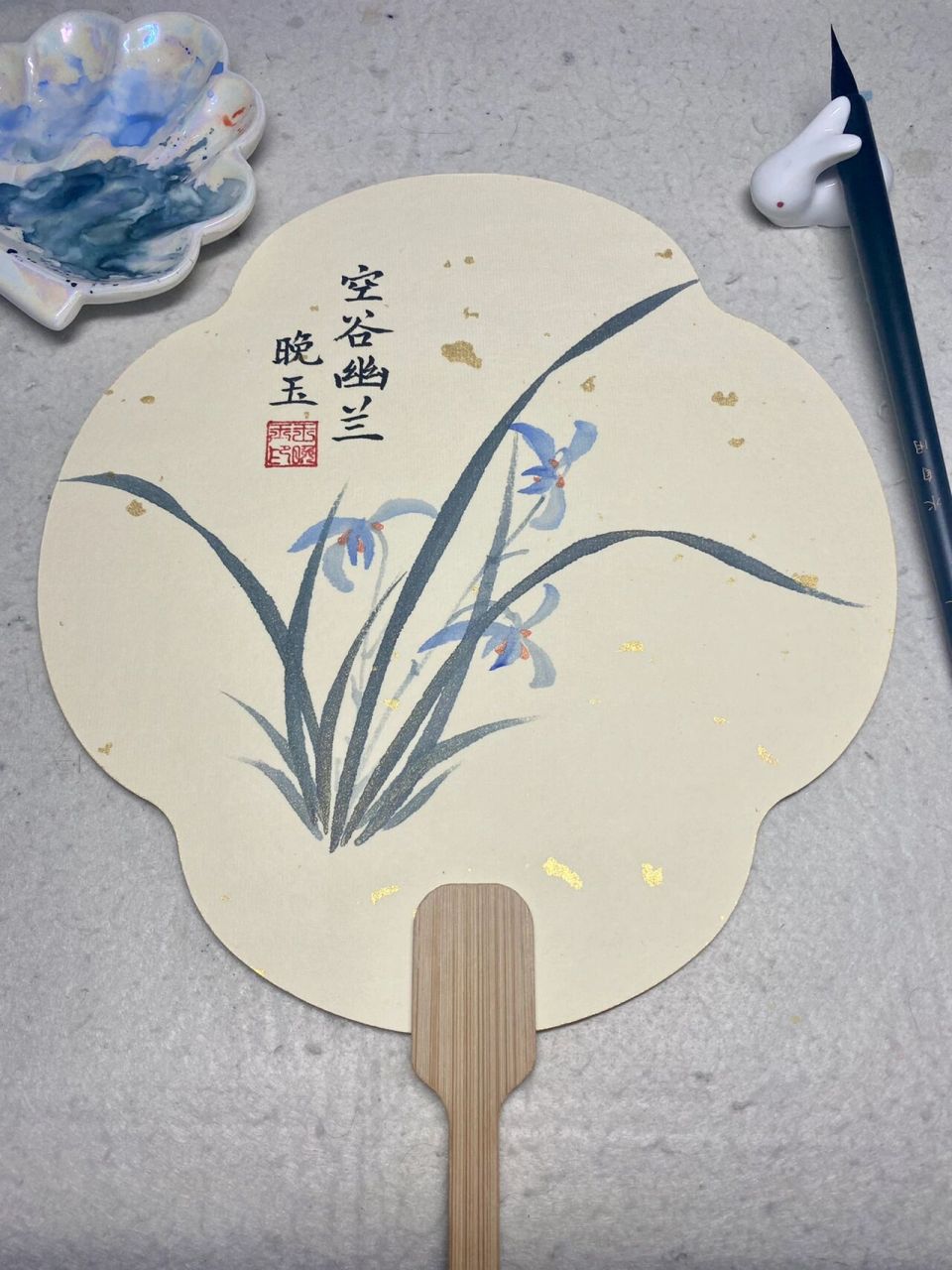 手绘扇子 国画 兰