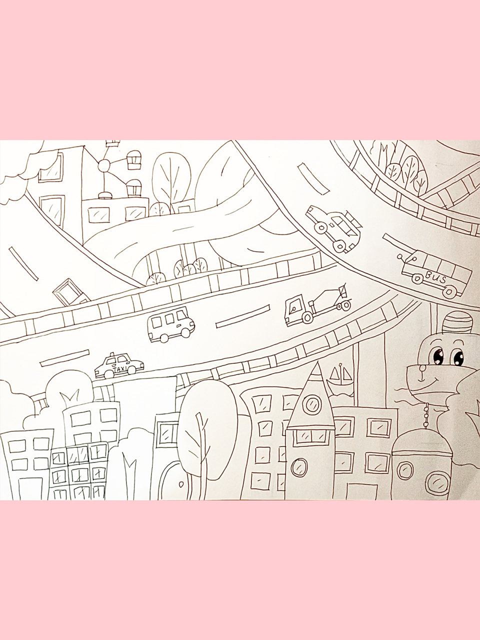 『交通主题画』热闹的马路 公路简笔画幼师主题画 随便画的 你们自己