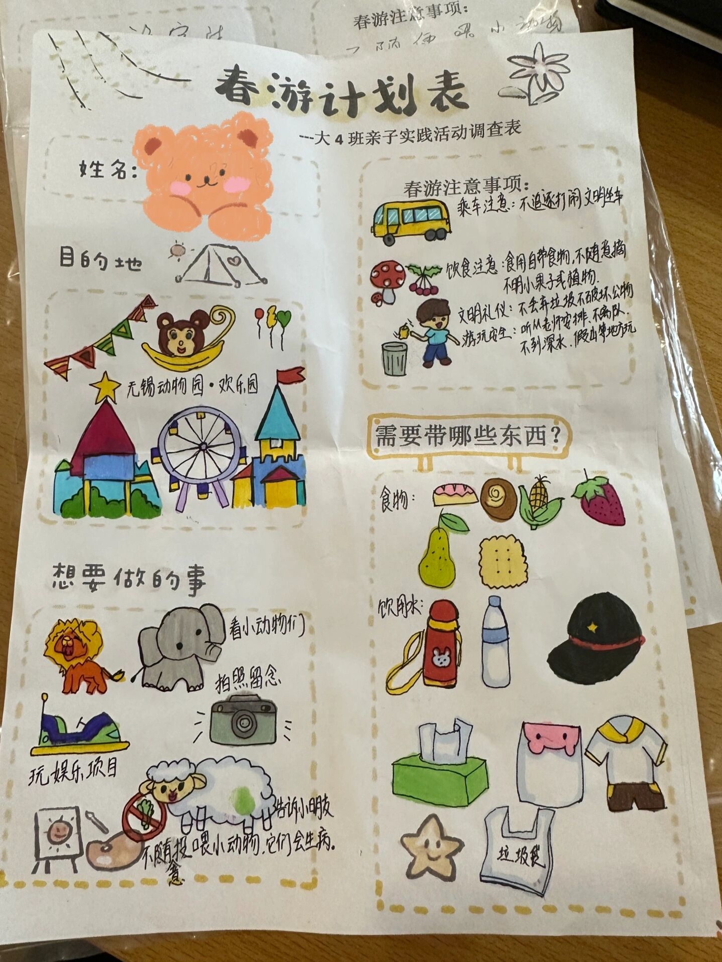 幼儿园孩子们的春游计划表调查表