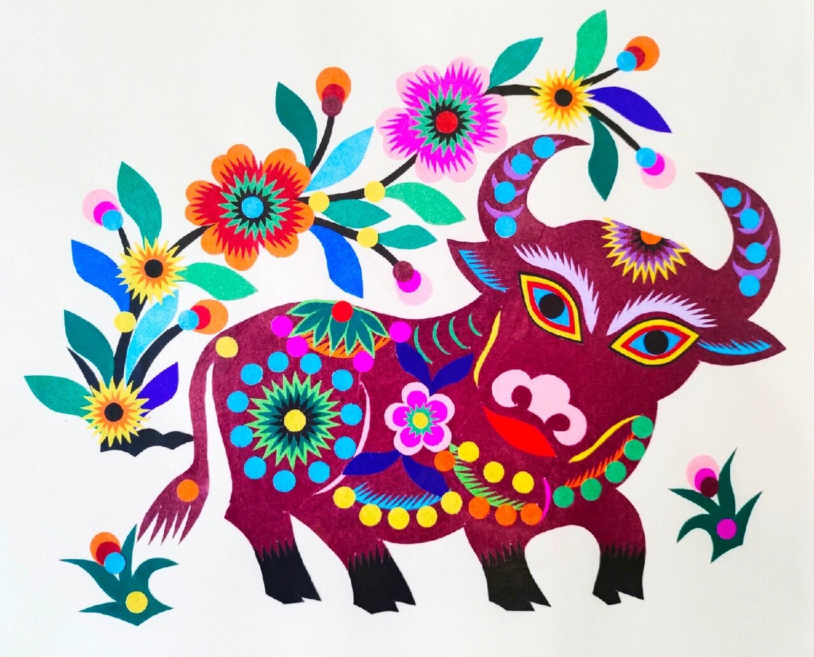 《彩贴剪纸·十二生肖》 古老的剪纸艺术离不开传统的民俗活动,十二