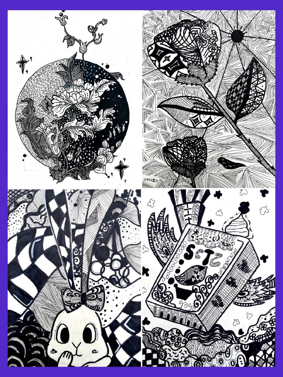 六年级·上册《线描画中的黑白对比》学生作品 96六年级学生两极