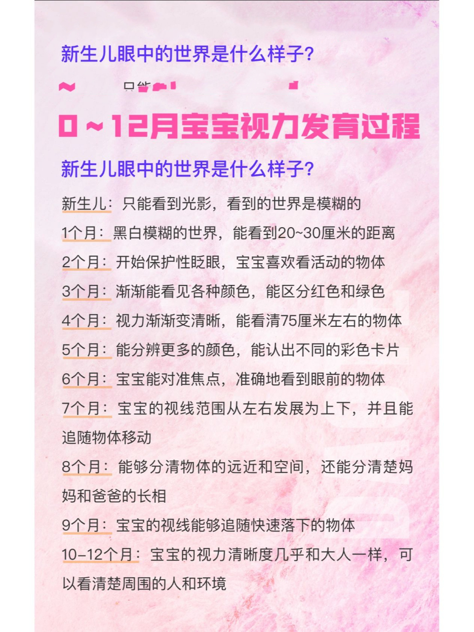 0~12月宝宝视力发育全过程 转给老公一起看 关注生育指导师婷妈 自己