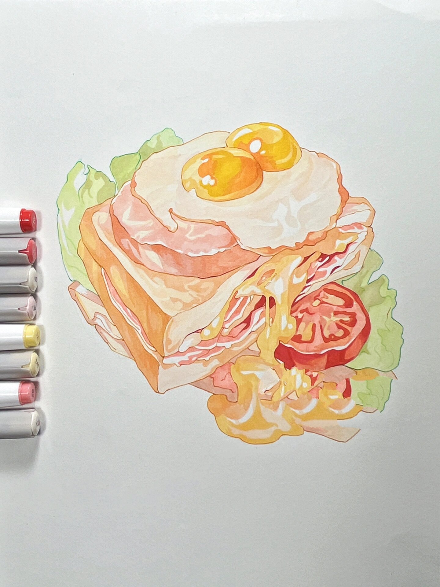 【马克笔】三明治上色步骤图