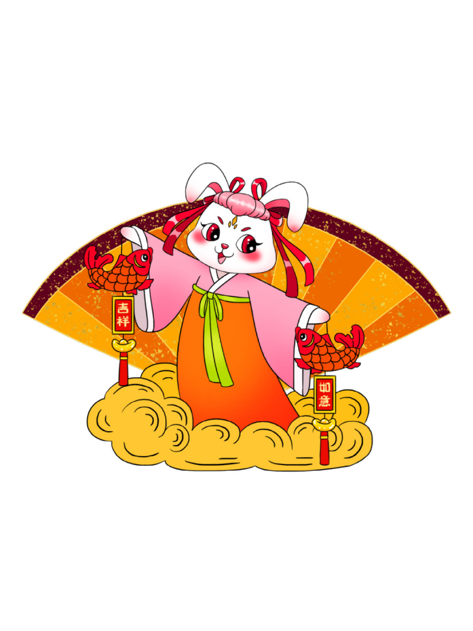 兔子插画|2023年兔年吉祥祝福 玉兔吉祥,吉祥如意,金玉满堂,五谷丰登