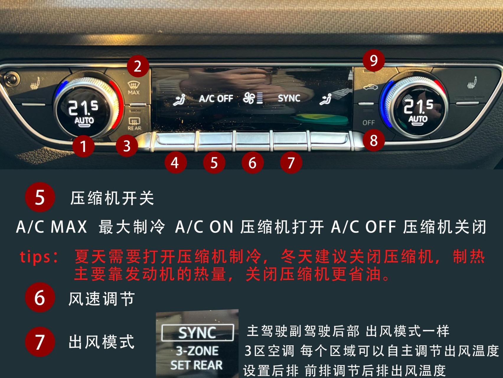 奥迪q5l空调按键使用详细教程,推送给即将提车的新车主和未来的奥迪