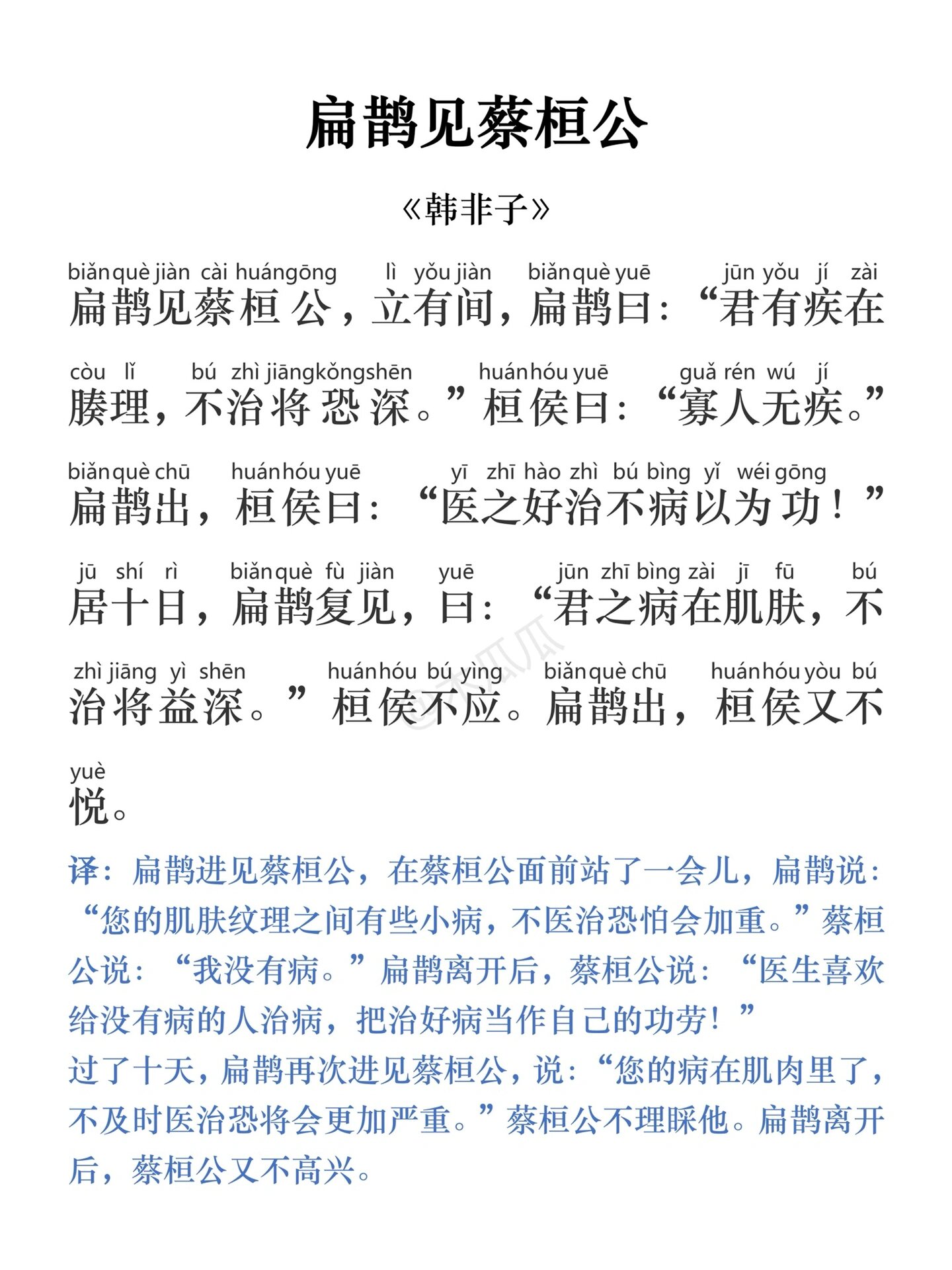 《扁鹊见蔡桓公》,成语"讳疾忌医"的出处