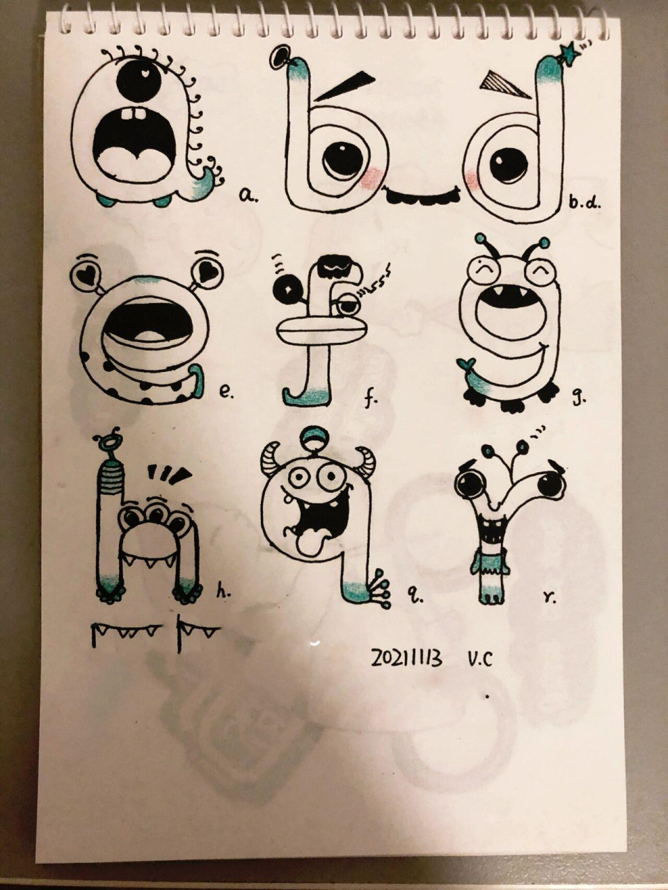 手绘练习|doodle|英文字母创意简笔画 小写 好久没来更新笔记了～今晚