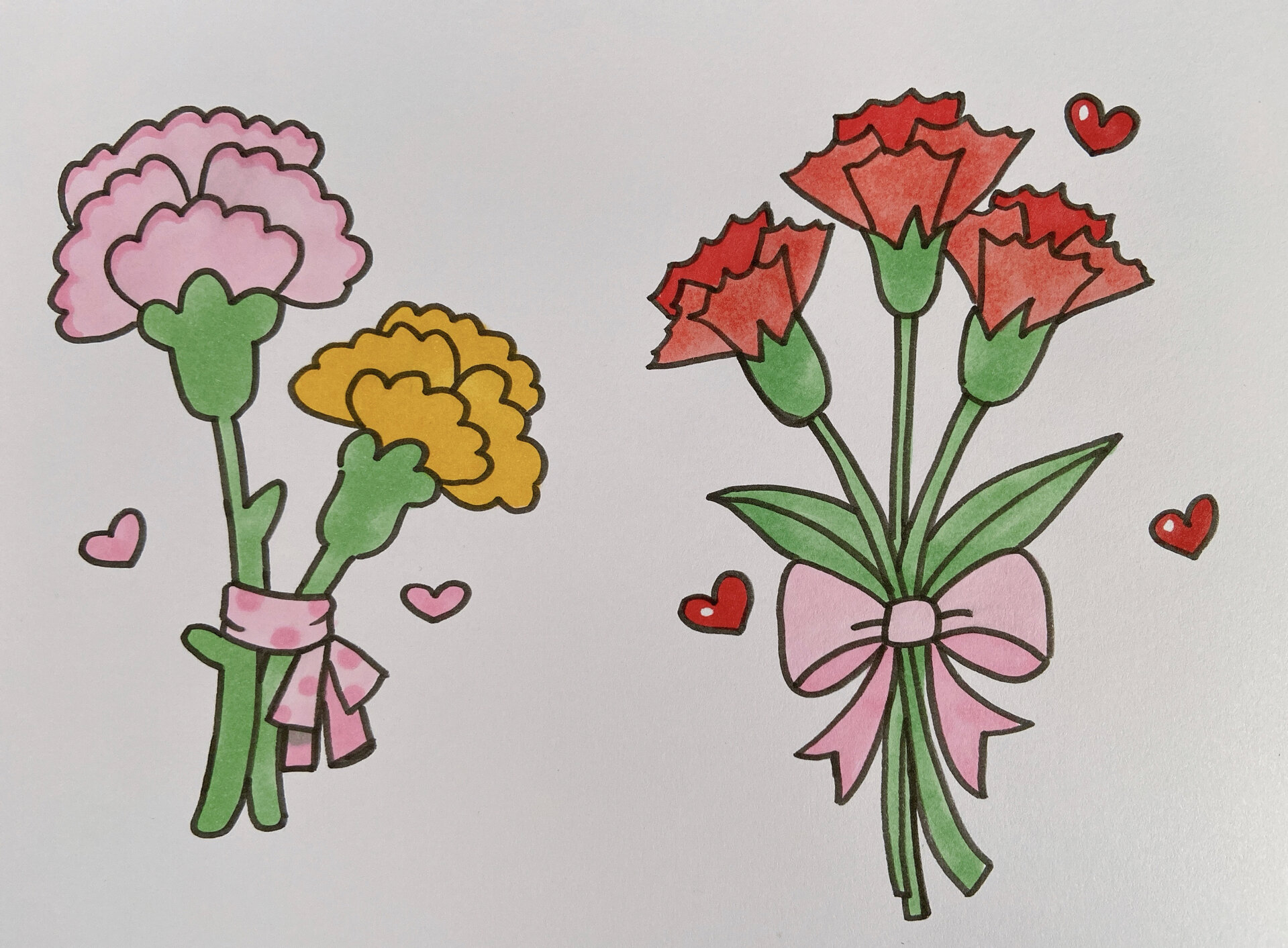 康乃馨简笔画儿童画母亲节妈妈花朵花束手绘