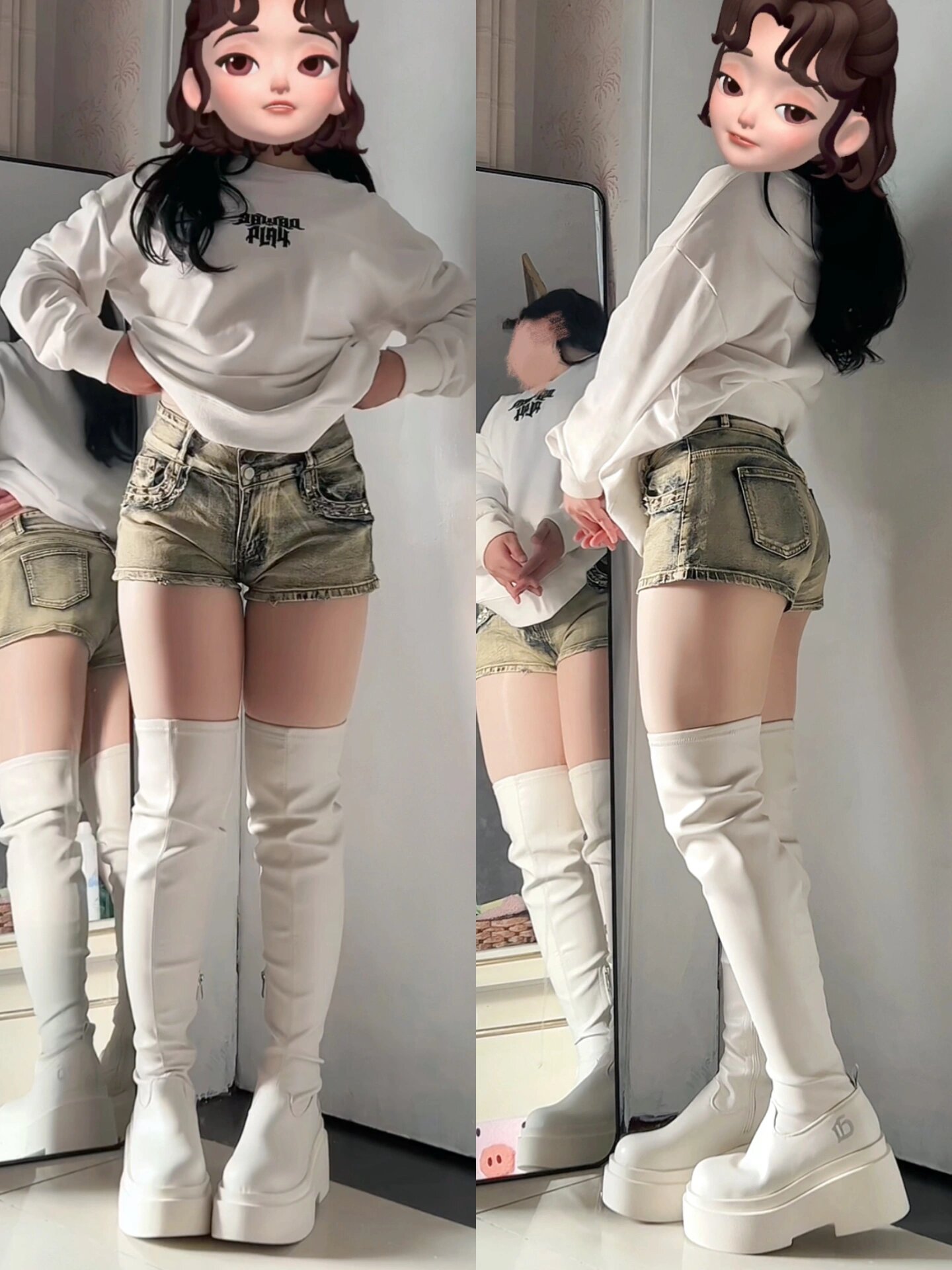 白色过膝长靴属于拽姐的靴子!气场全开!