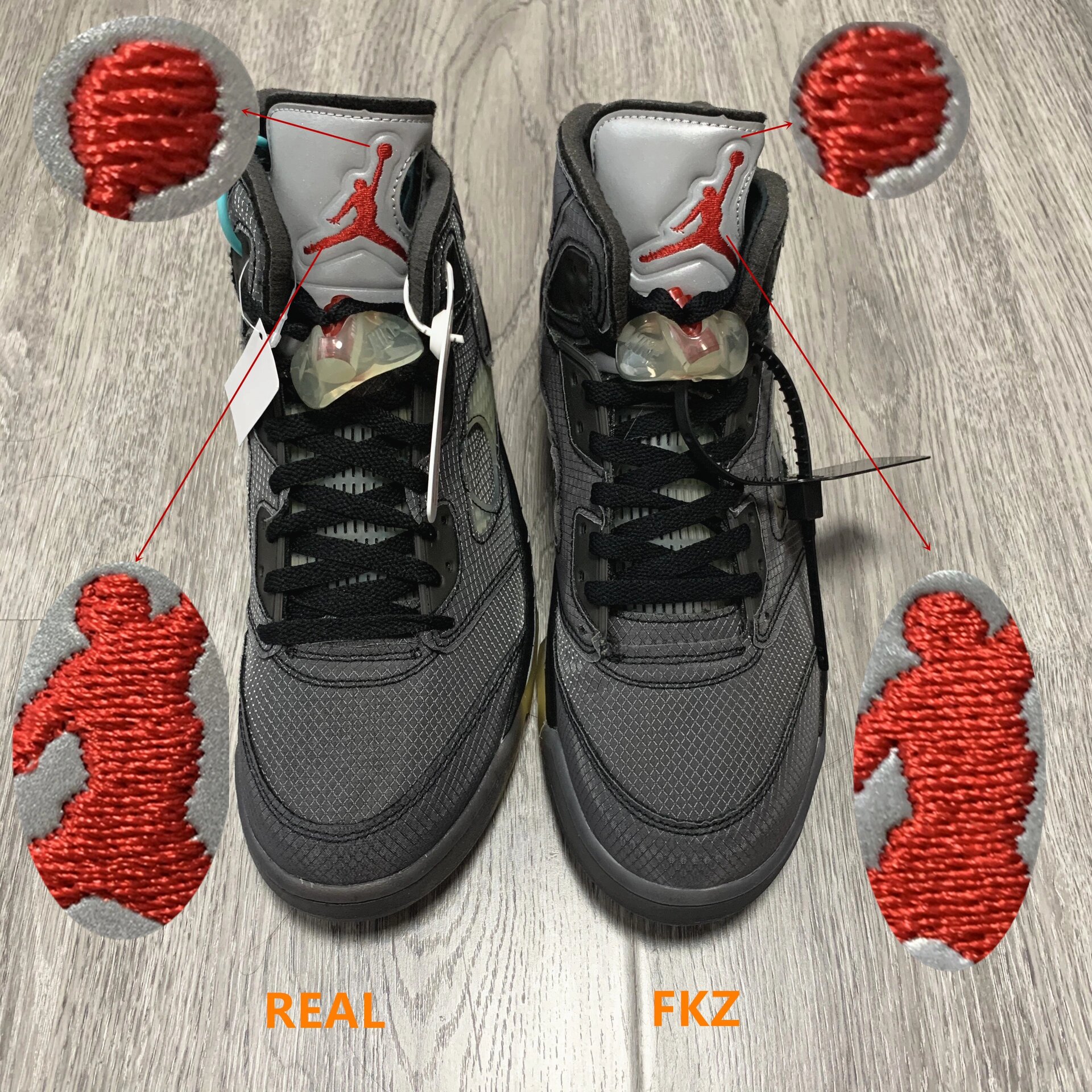 ow- aj5 黑蝉翼 真假球鞋鉴定对比 ow-aj1"黑蝉翼"又是一款被virgil