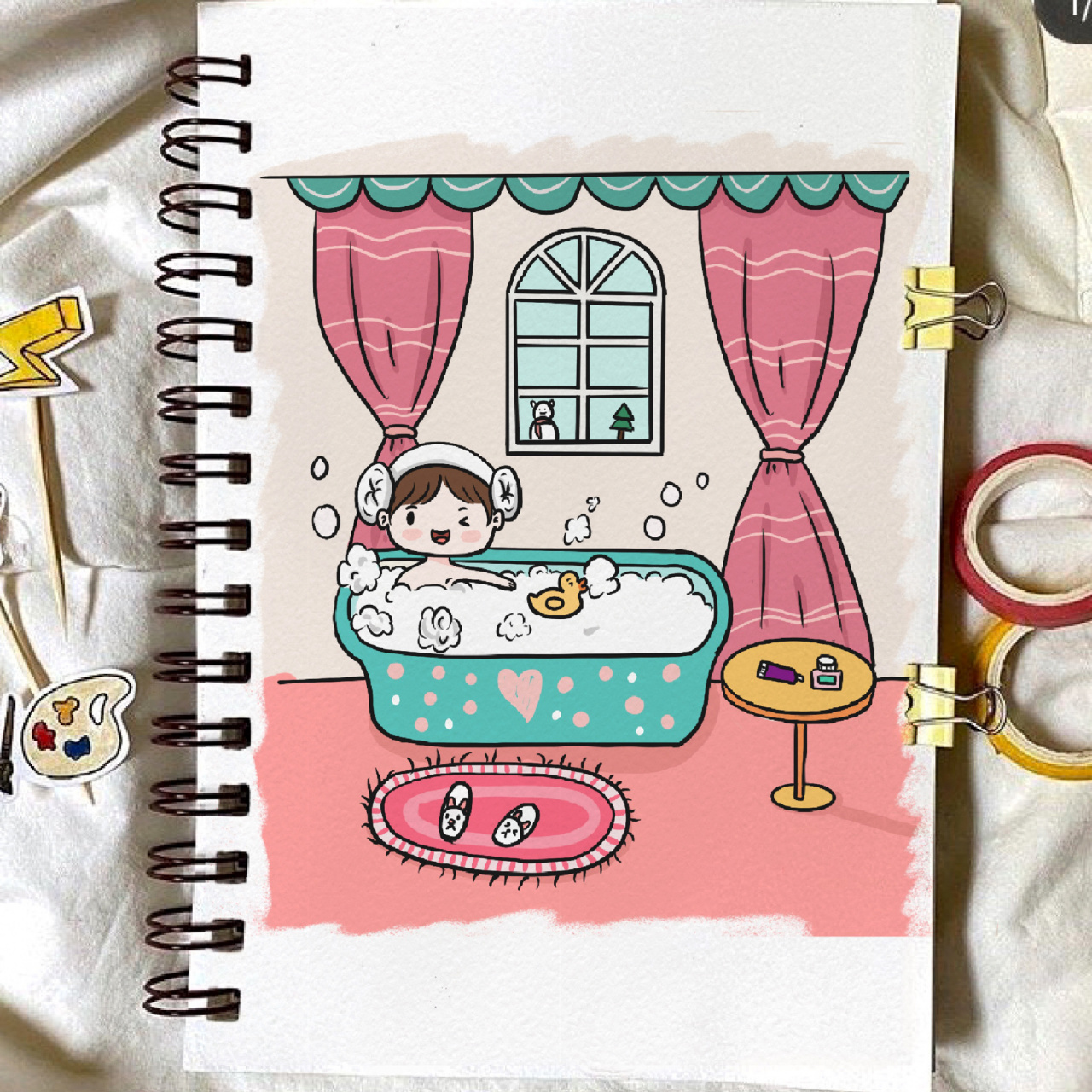 简笔画练习 | 洗澡篇04 每次洗澡都会特别开心,劳累一天后的放松非