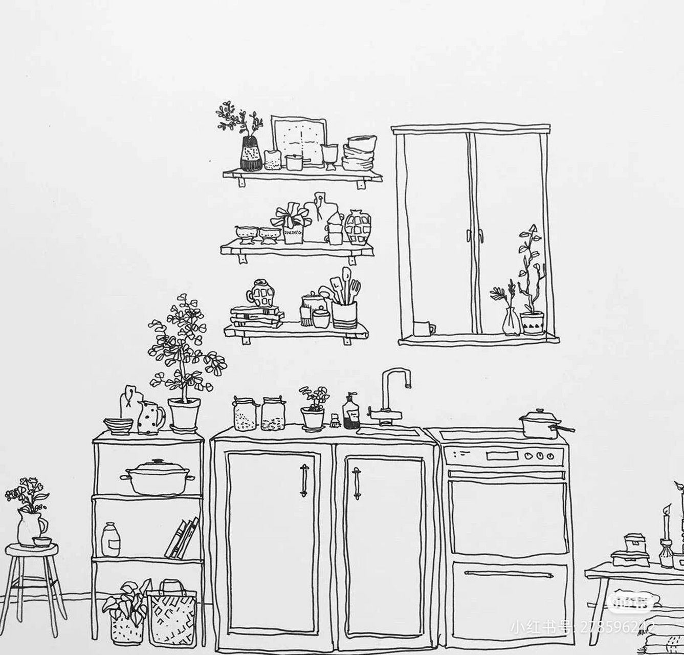 绘画主题:室内一角写生 97学习阶段:一年级以上学生 通过观察室内