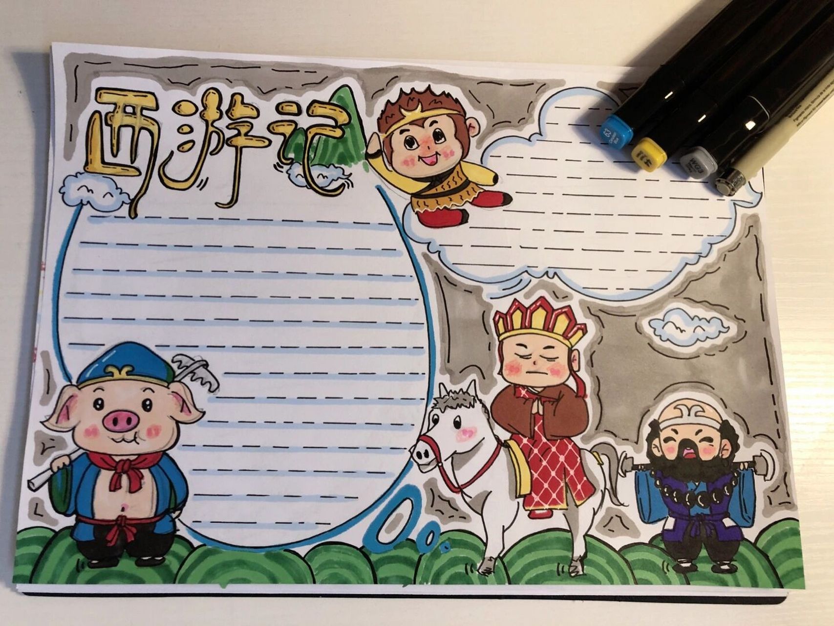 手抄报/西游记主题画/附线稿   时间紧任务重,小学生够用了 这次长