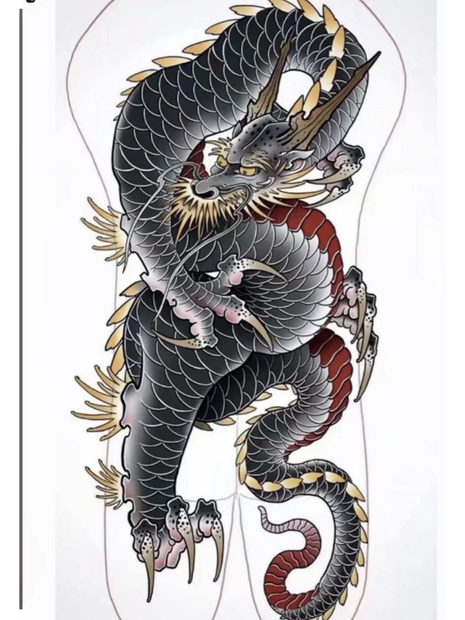 老传统满背龙纹身手稿