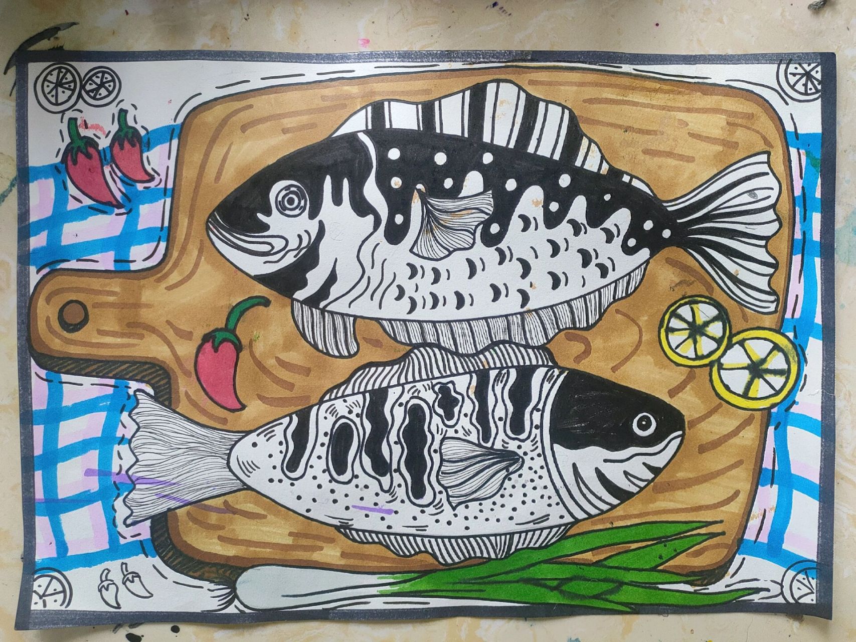 线描红烧鱼 美味小鱼